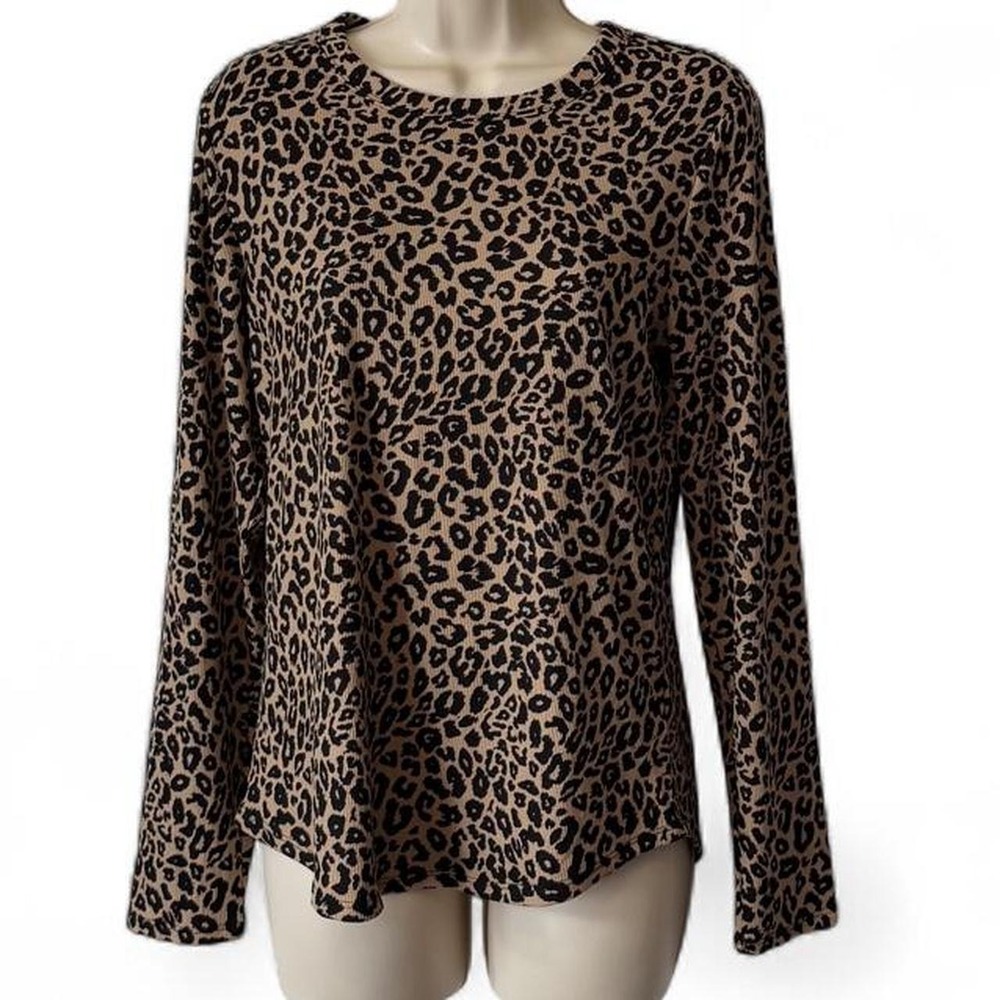 No Boundaries Ribbed Leopard Print Top, Women's Size L